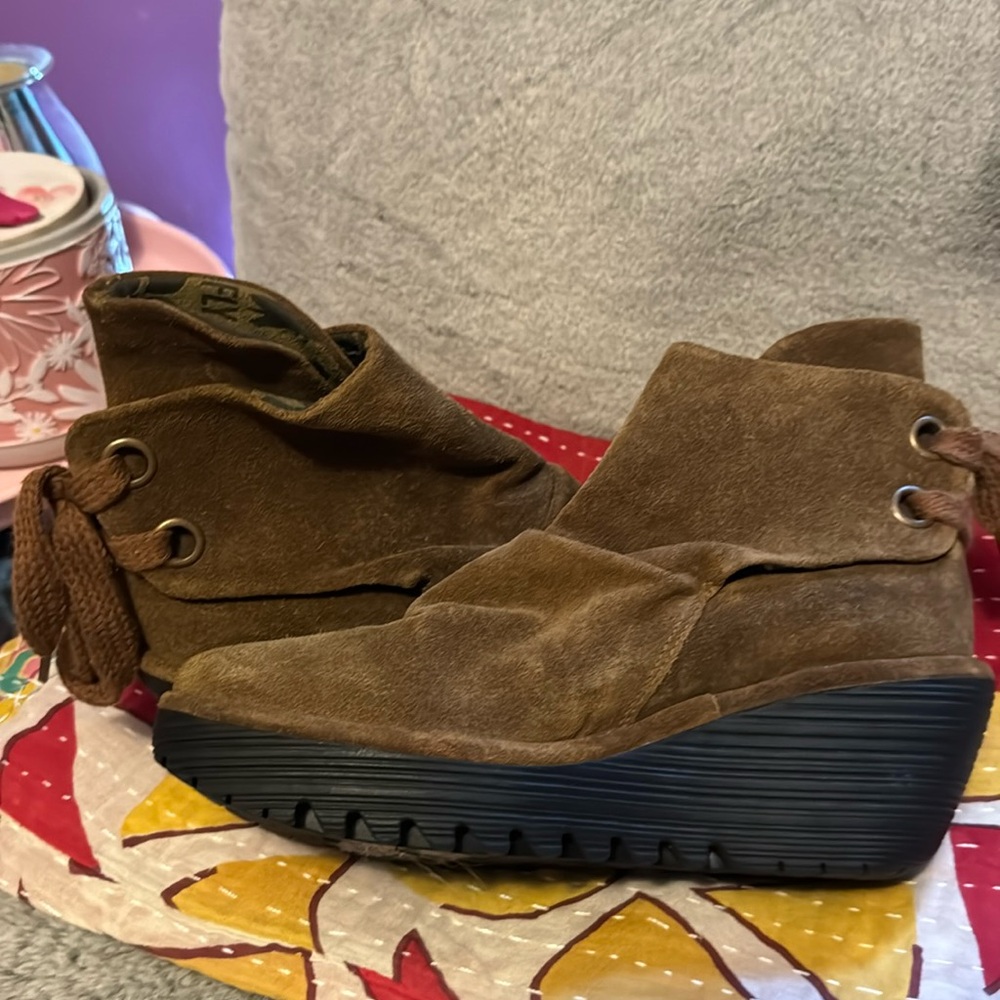 Fly London brown suede lace up boots